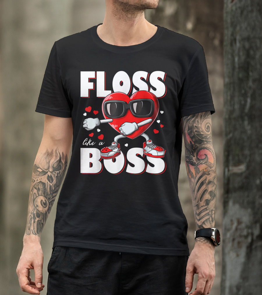 Floss Like A Boss Boys Valentines Day Kids Heart Flossing14 T-Shirt