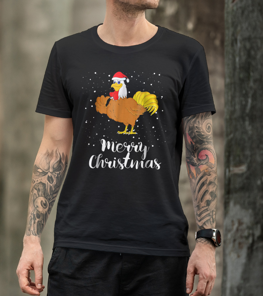 Merry Christmas Chicken Santa Hat Matching Family Group T-Shirt