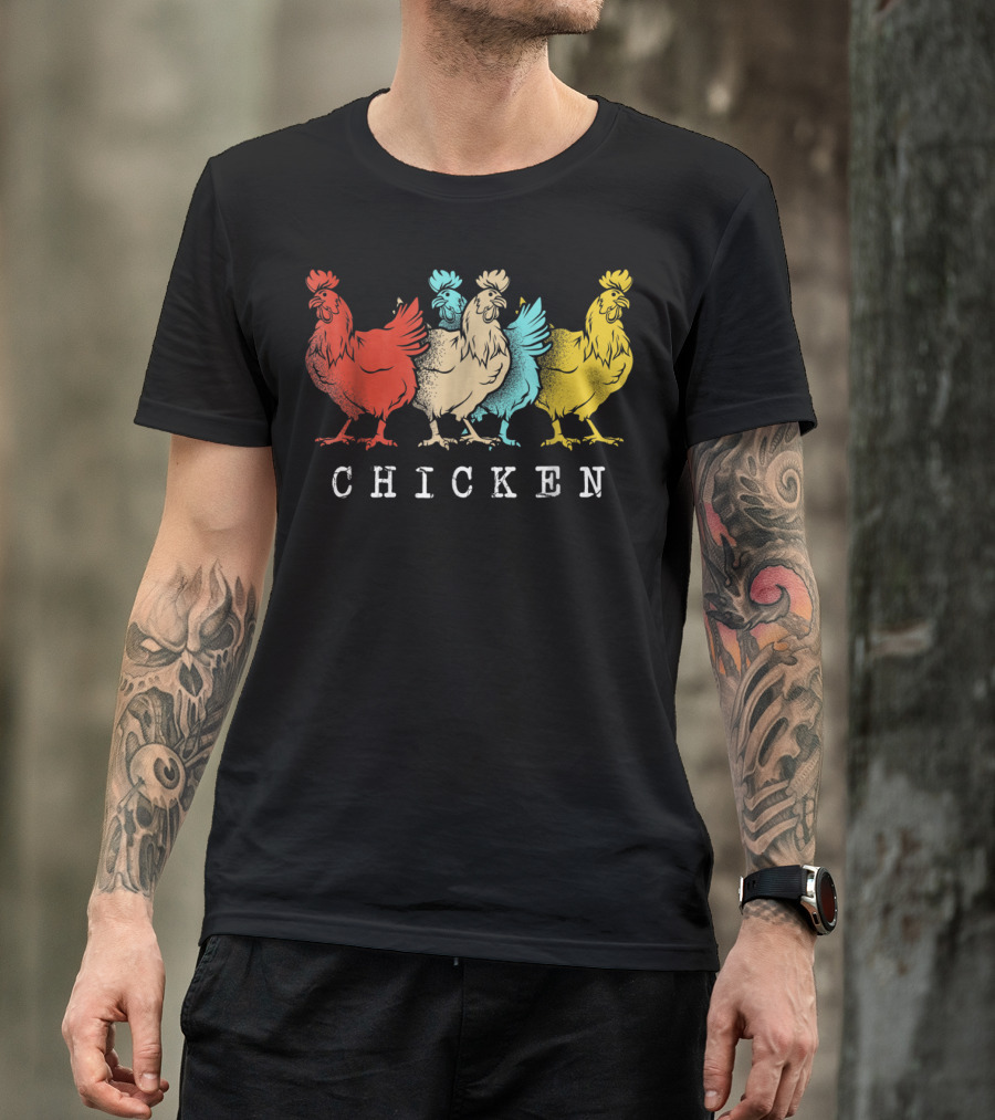 Chicken Vintage Funny Farm Poultry Farmer Rooster Retro Colorful T-Shirt