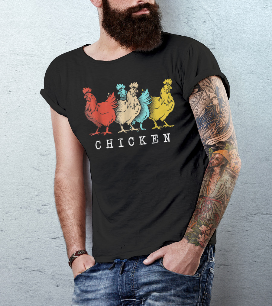 Chicken Vintage Funny Farm Poultry Farmer Rooster Retro Colorful T-Shirt