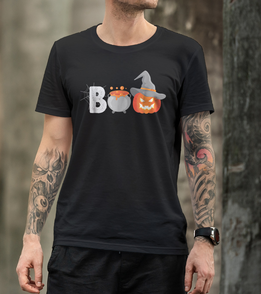 Boo To You Funny Halloween Pumpkin Witch Hat Cauldron T-Shirt
