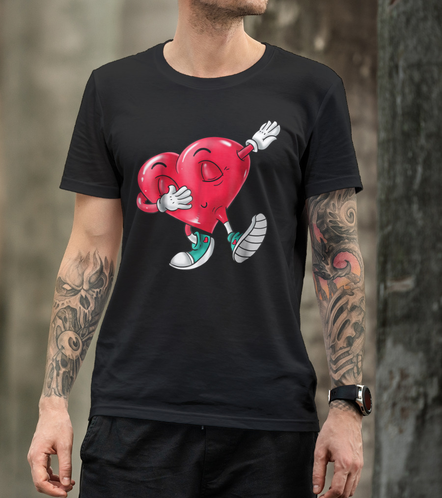 Dabbing Heart Valentine Kids Boys Love Day T-Shirt
