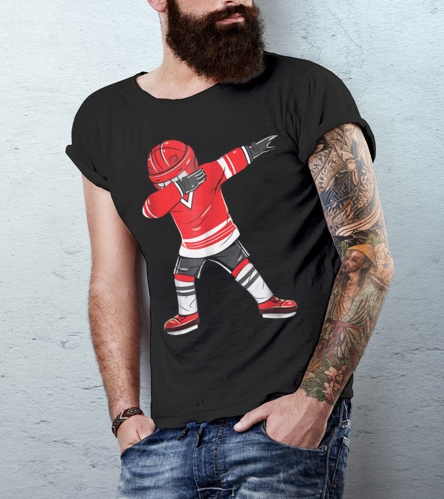 Dabbing Ice Hockey Funny Dab Squad Red Jersey T-Shirt