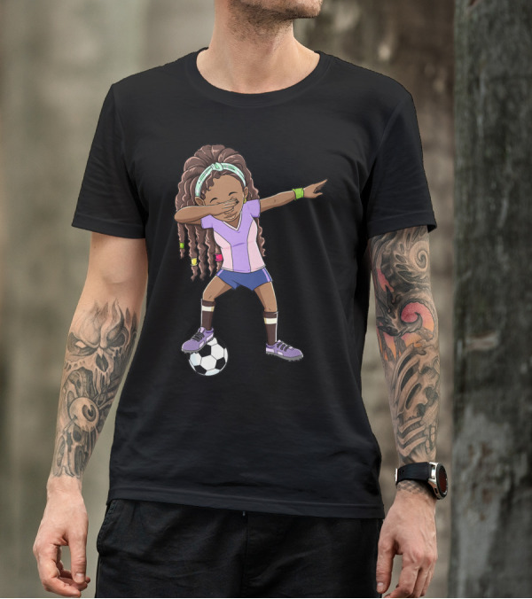 Dabbing Soccer Girls Black Queen Funny Football Youthful Sports Pose T-Shirt