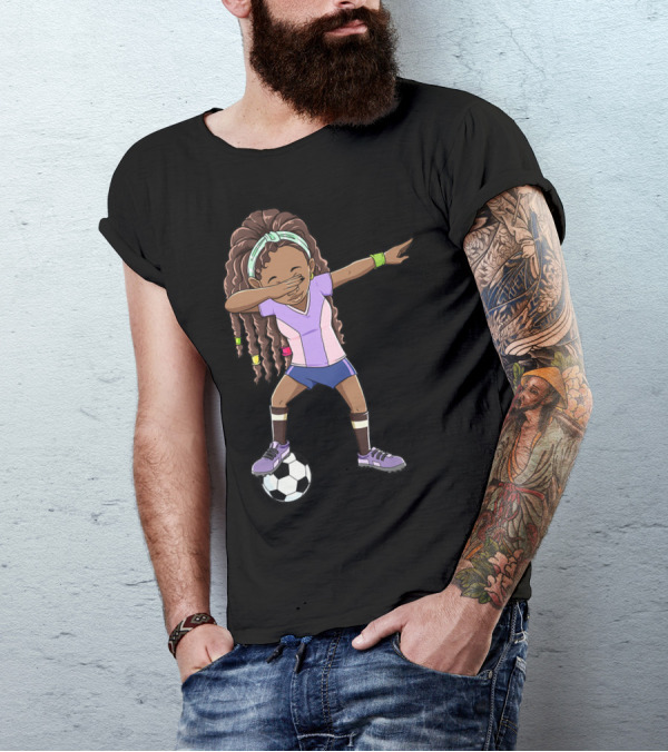 Dabbing Soccer Girls Black Queen Funny Football Youthful Sports Pose T-Shirt