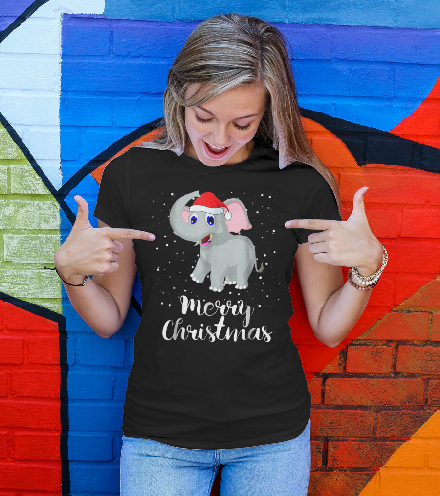 Merry Christmas Elephant Santa Hat Family Group T-Shirt