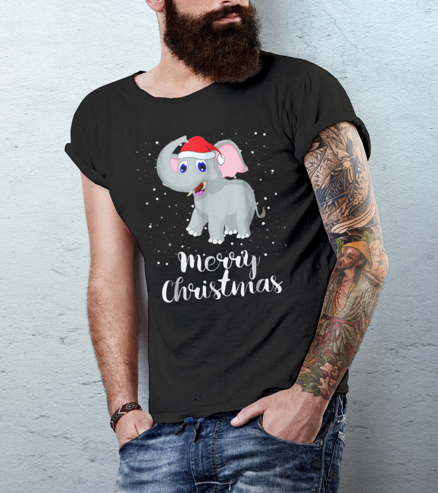 Merry Christmas Elephant Santa Hat Family Group T-Shirt