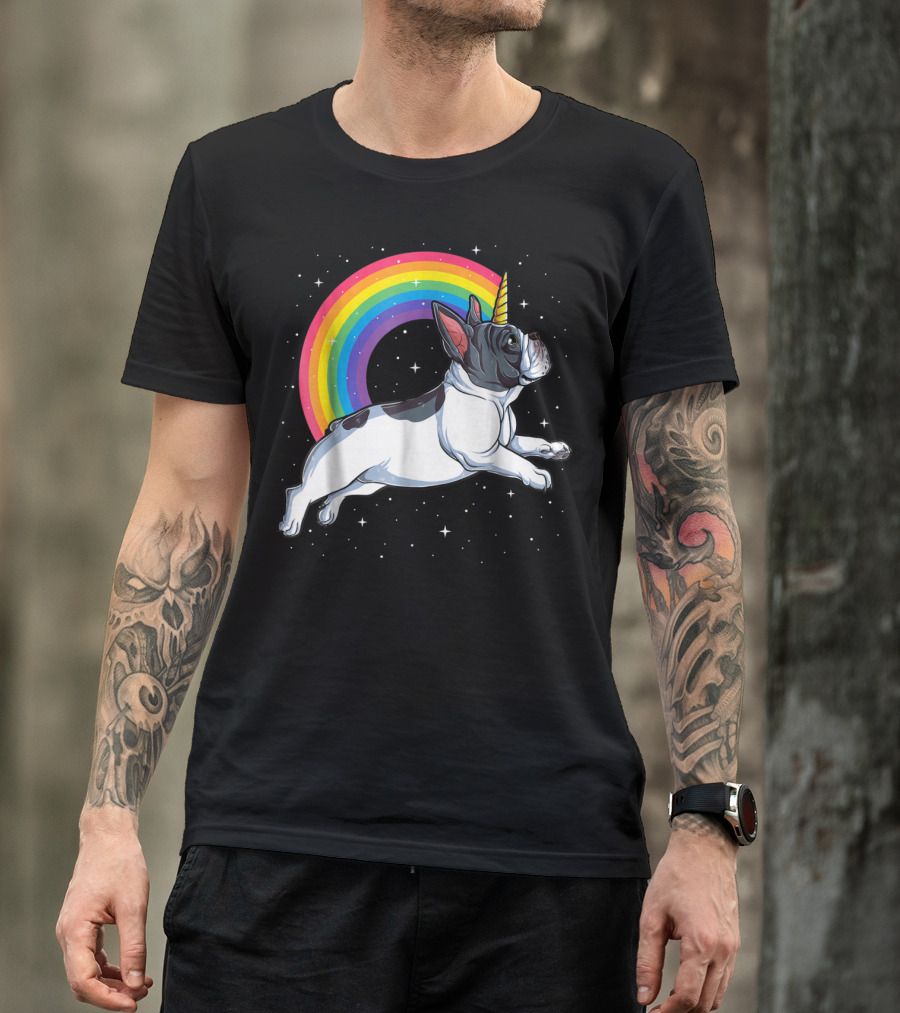 Frenchicorn7 Kids French Bulldog Unicorn With Rainbow Stars T-Shirt