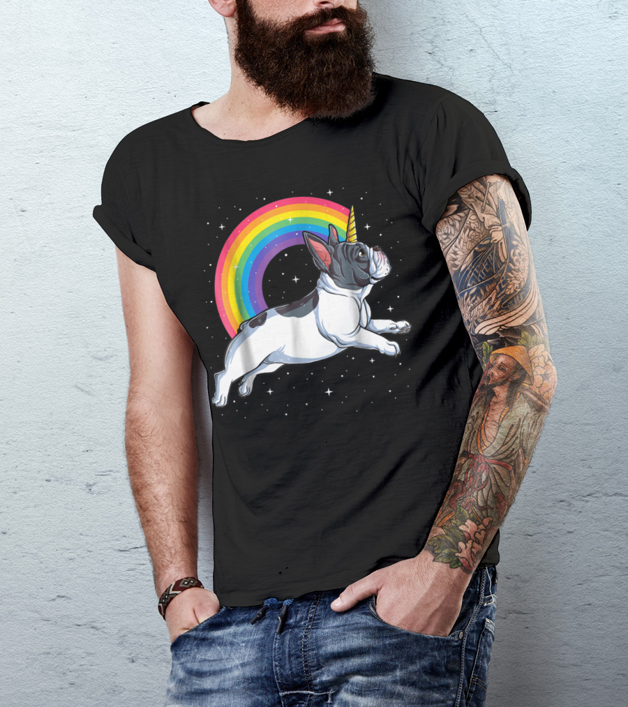 Frenchicorn7 Kids French Bulldog Unicorn With Rainbow Stars T-Shirt