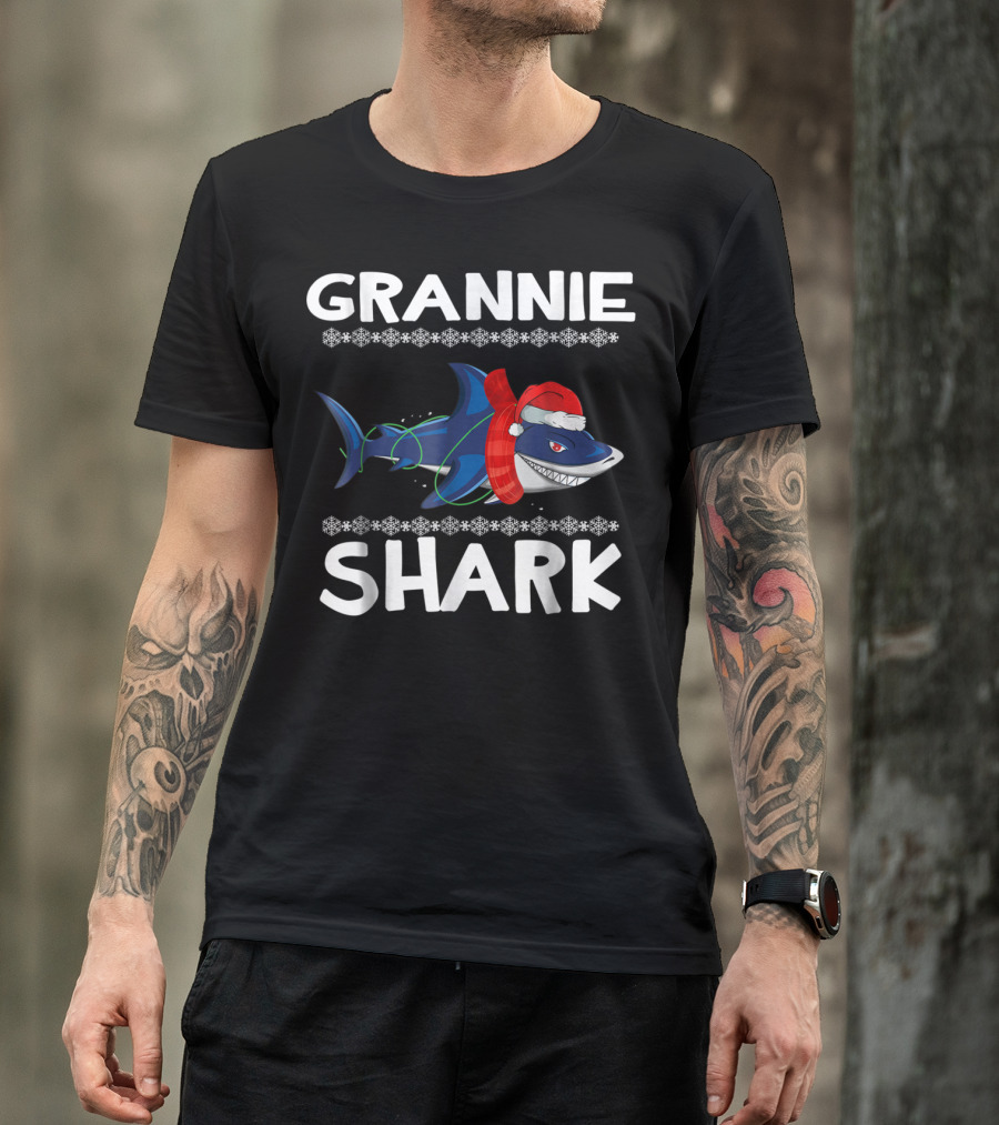 Grannie Shark Christmas Sweater With Santa Hat T-Shirt
