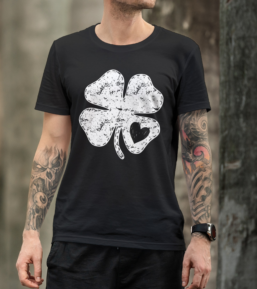I Love Shamrock Heart St Patricks Day Four Leaf Clover Rustic Charm T-Shirt