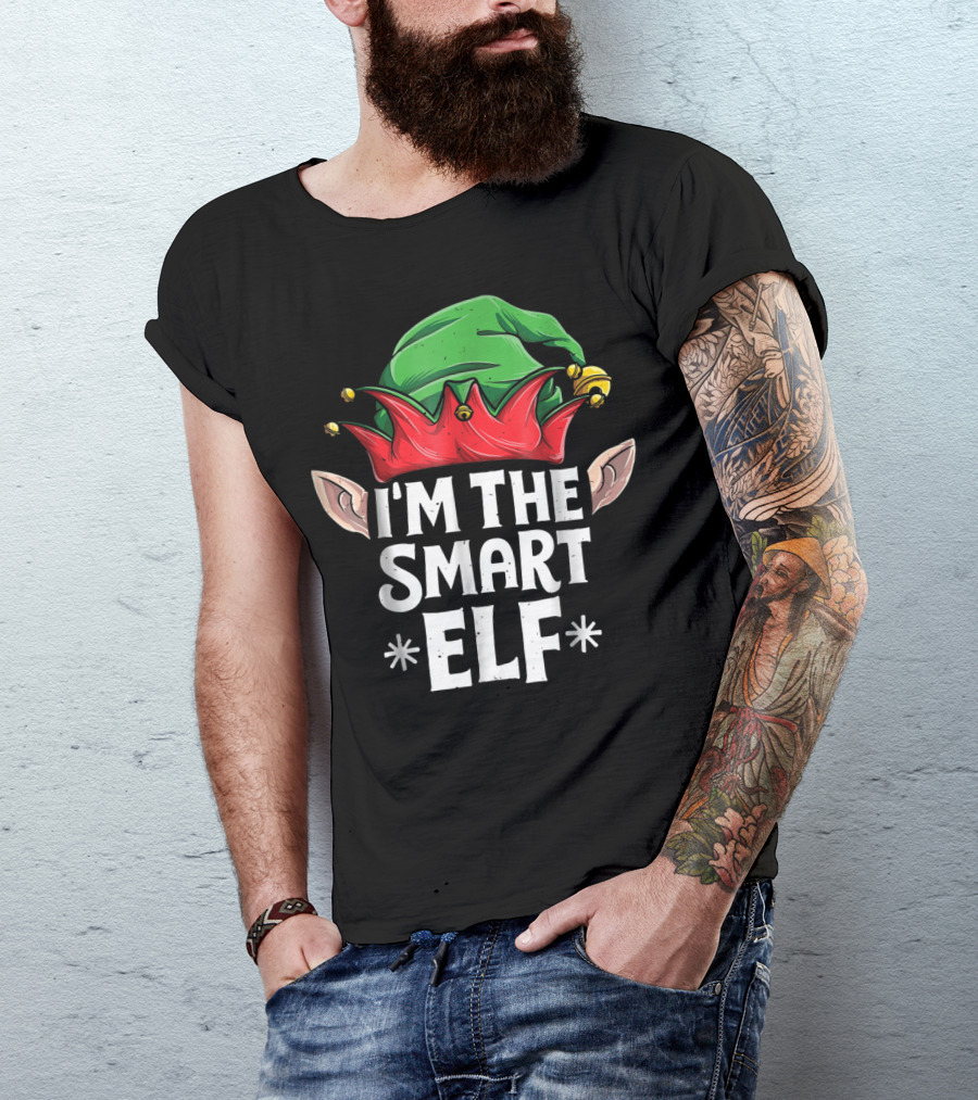 I'm The Smart Elf Christmas Family Matching Holiday Hat And Ears T-Shirt