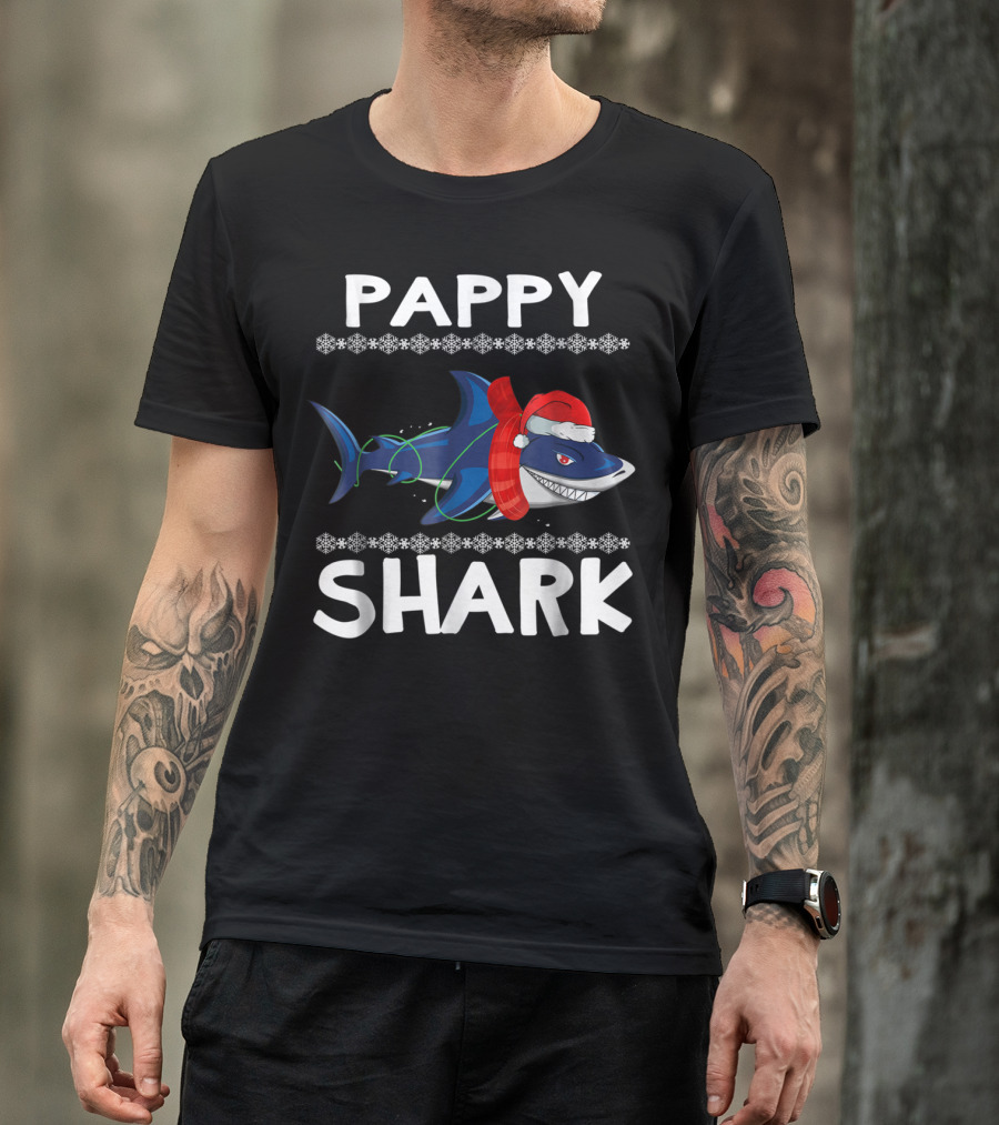 Pappy Shark Christmas Santa Hat Family Ugly T-Shirt