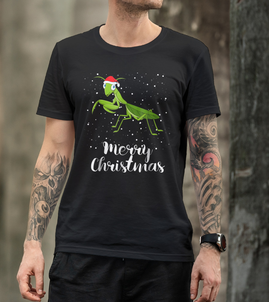 Merry Christmas Praying Mantis Santa Hat Matching Family Group T-Shirt