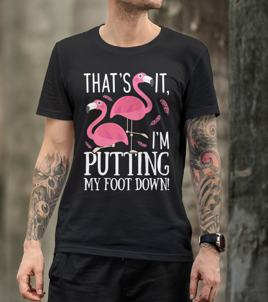 That's It I'm Putting My Foot Down Pink Flamingo Pair With Feather Details T-Shirt