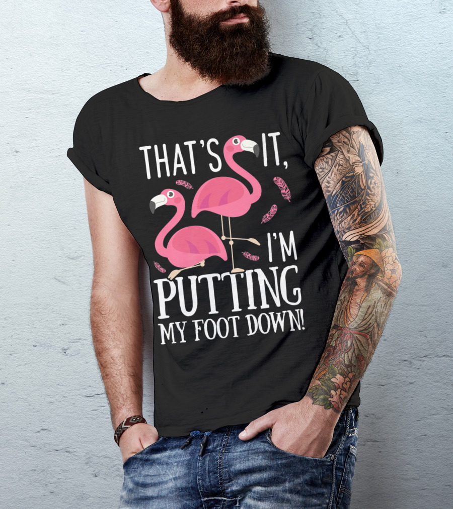 That's It I'm Putting My Foot Down Pink Flamingo Pair With Feather Details T-Shirt
