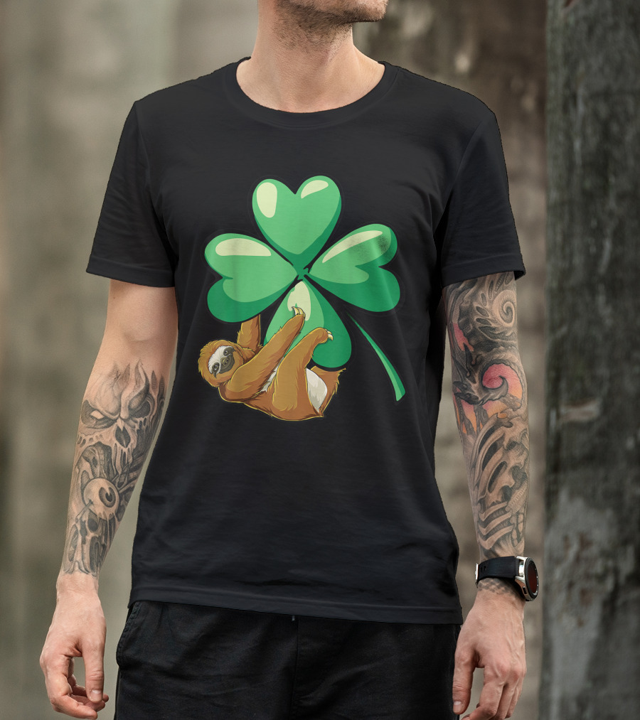 Sloth St Patricks Day Hugging Shamrock Women Girls 16 Lucky Clover T-Shirt