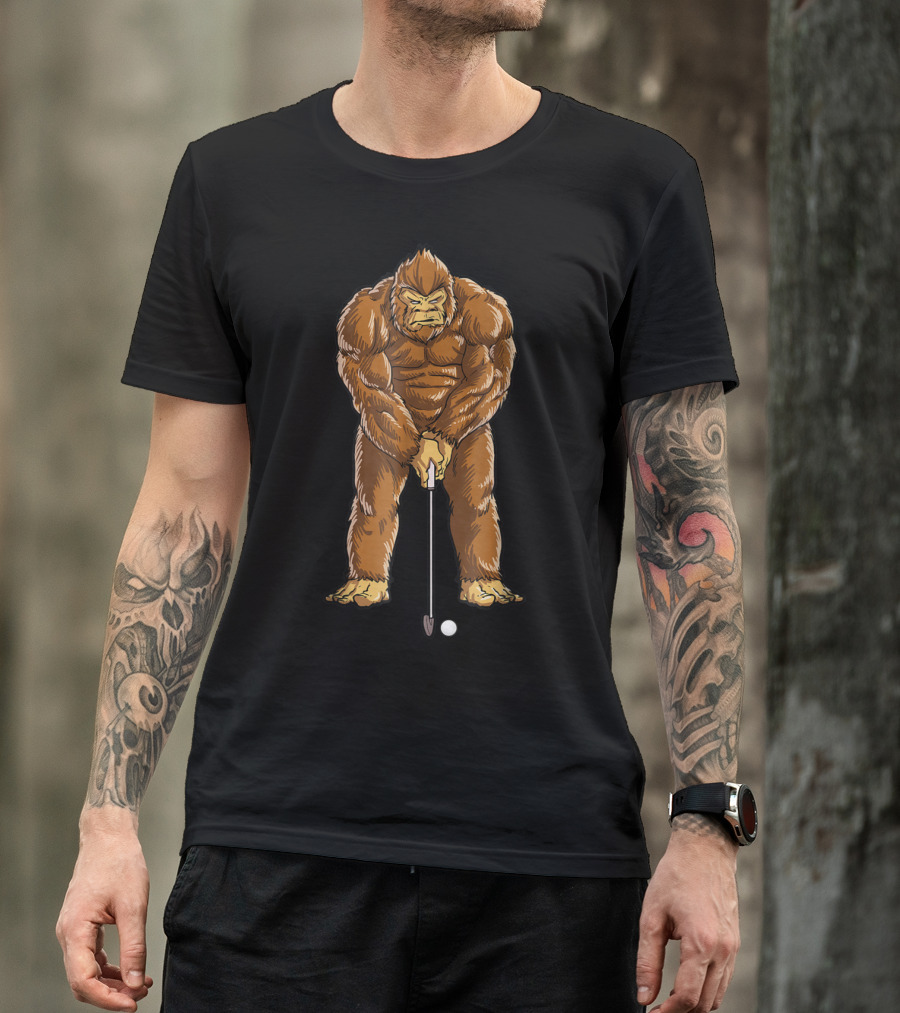 Bigfoot Sasquatch Golfer Golfing With Golf Ball And Club Sports13 T-Shirt