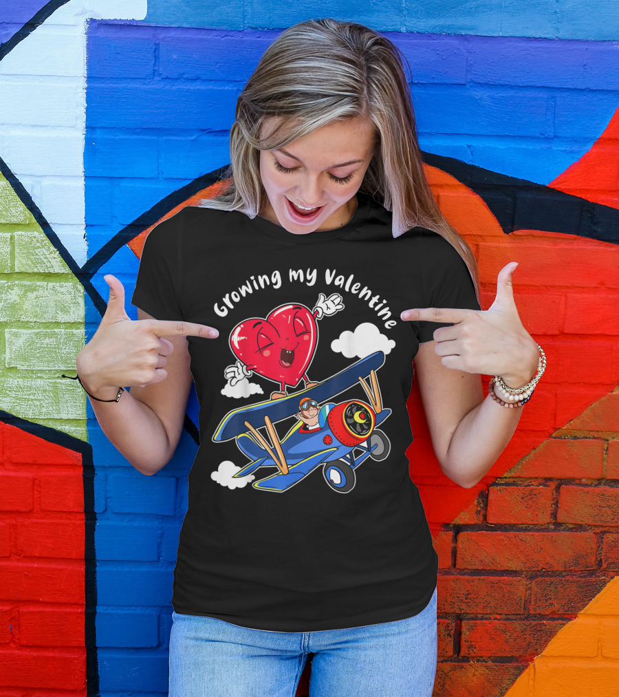 Growing My Valentine Cute Airplane Heart7 For Child Baby T-Shirt