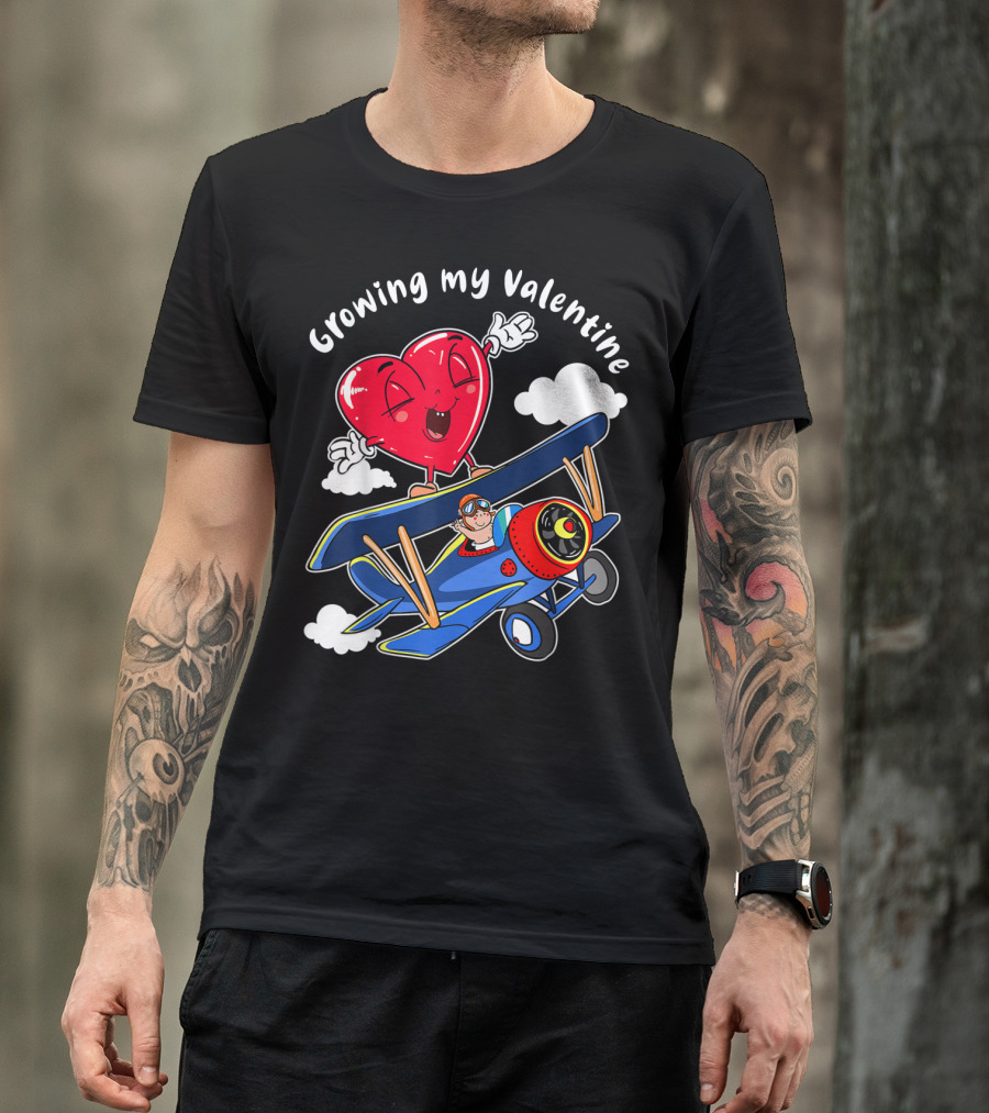Growing My Valentine Cute Airplane Heart7 For Child Baby T-Shirt