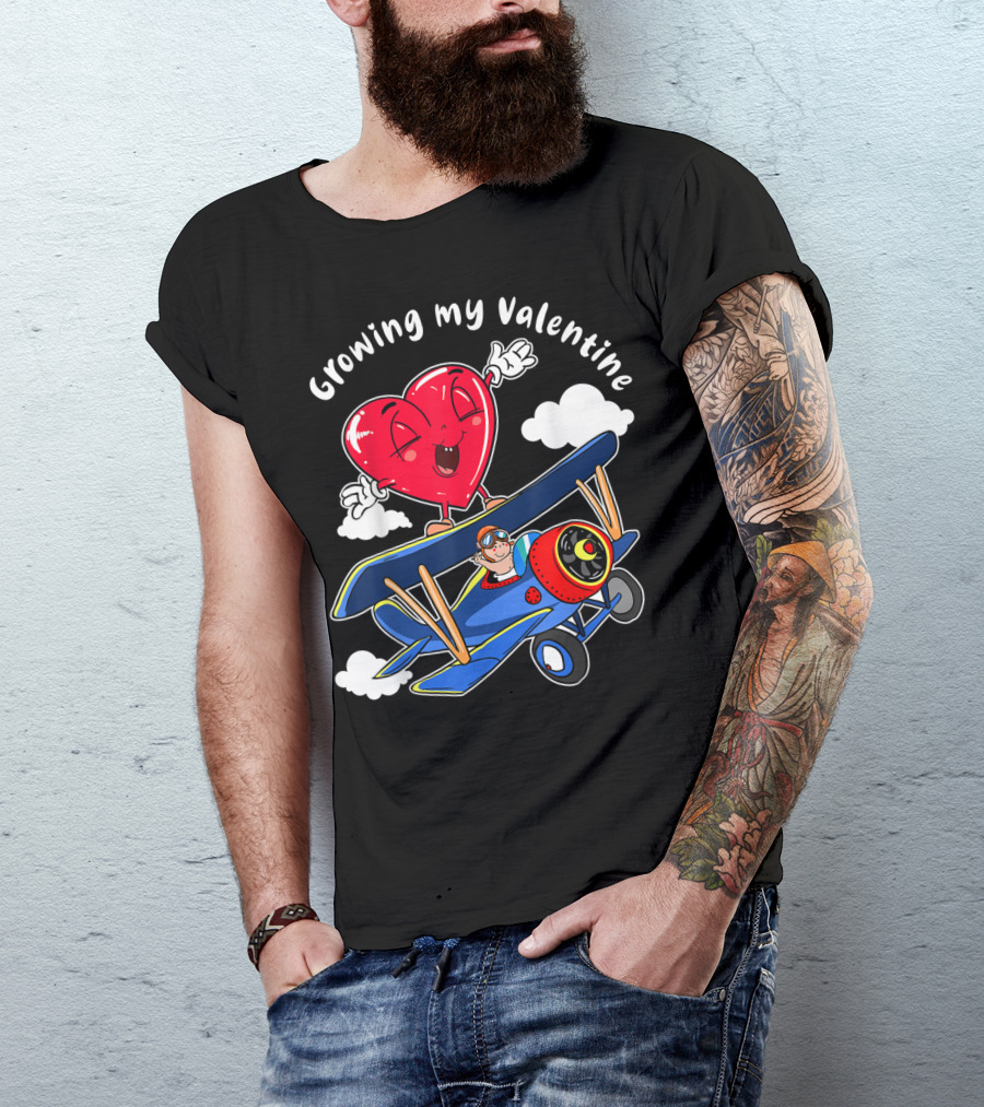 Growing My Valentine Cute Airplane Heart7 For Child Baby T-Shirt