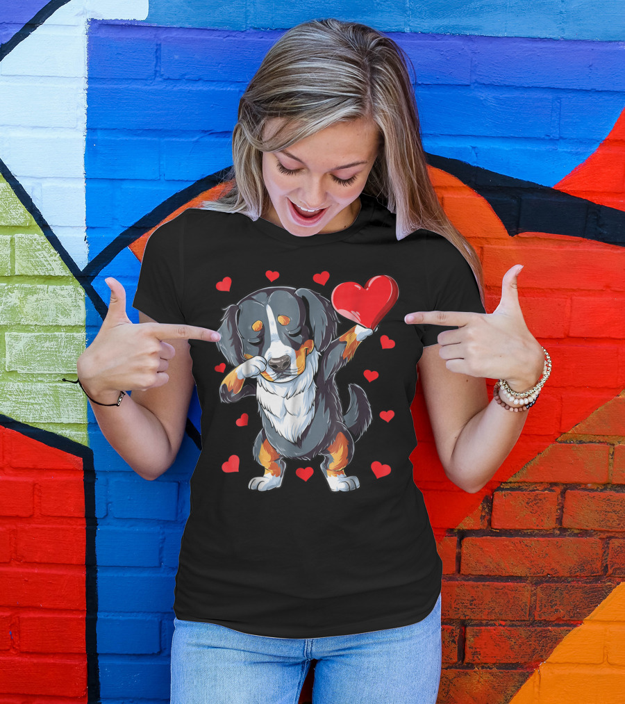 Bernese Mountain Dog Dabbing Heart Valentines Day Boys18 T-Shirt