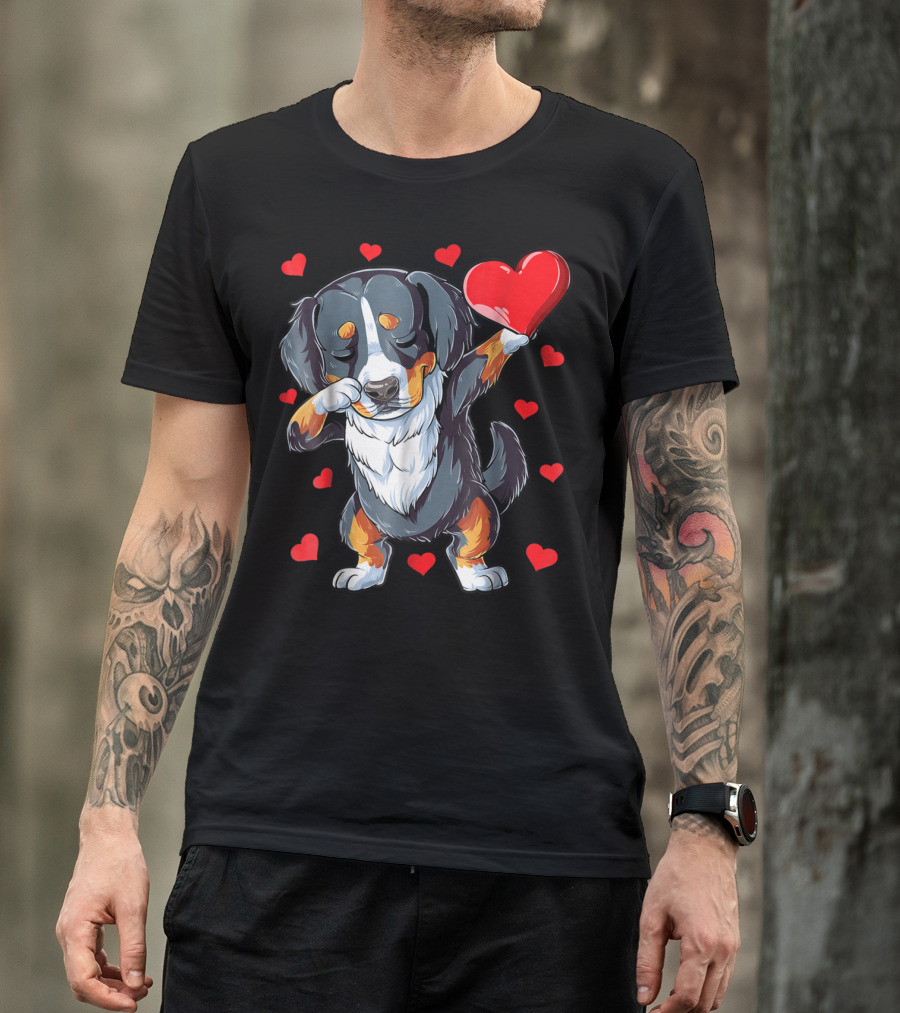 Bernese Mountain Dog Dabbing Heart Valentines Day Boys18 T-Shirt