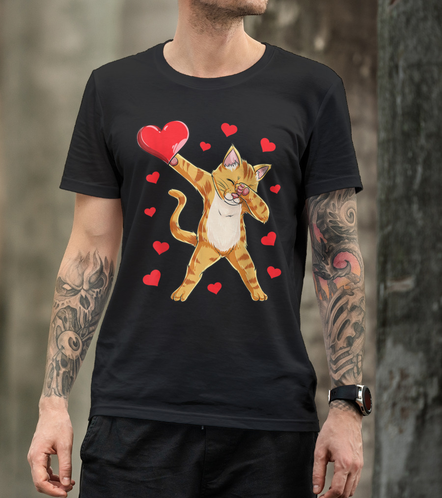 Dabbing Cat Heart Valentines Day Girls Kitten Lover 14 T-Shirt