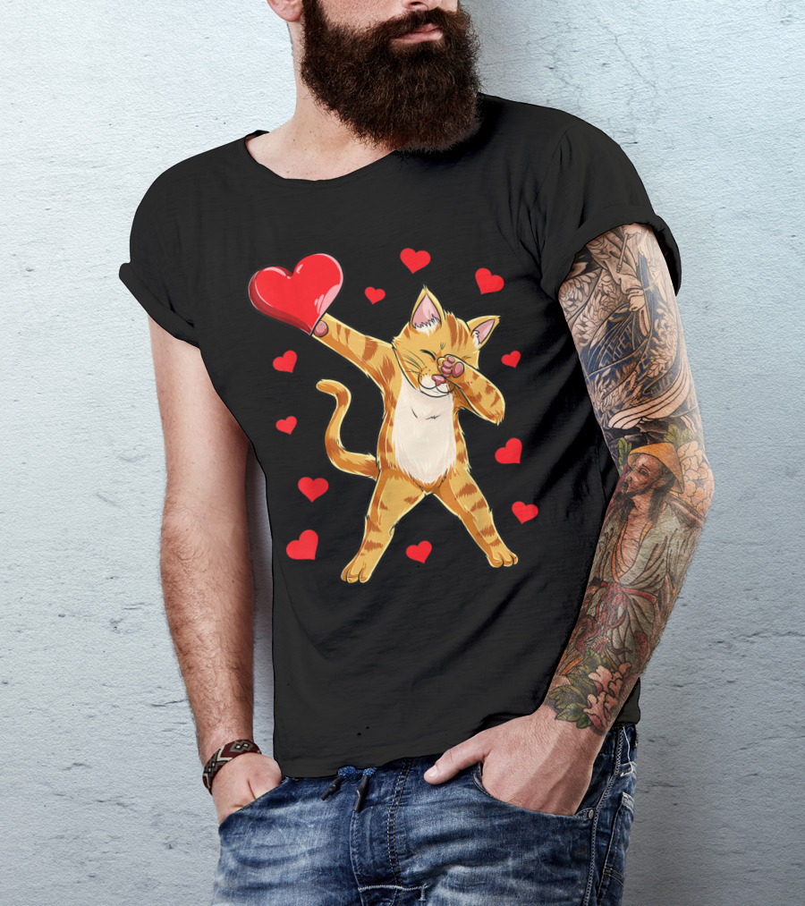 Dabbing Cat Heart Valentines Day Girls Kitten Lover 14 T-Shirt