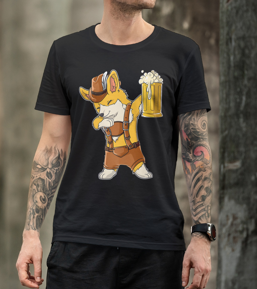 Dabbing Corgi In Lederhosen With Beer Mug At Oktoberfest T-Shirt