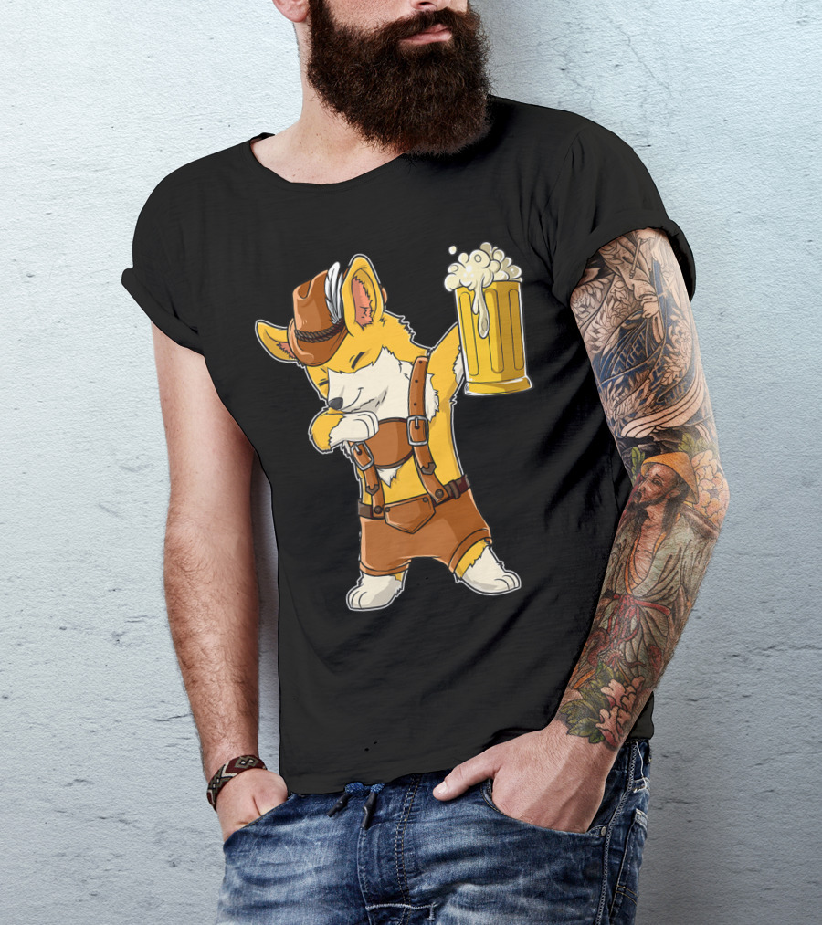 Dabbing Corgi In Lederhosen With Beer Mug At Oktoberfest T-Shirt