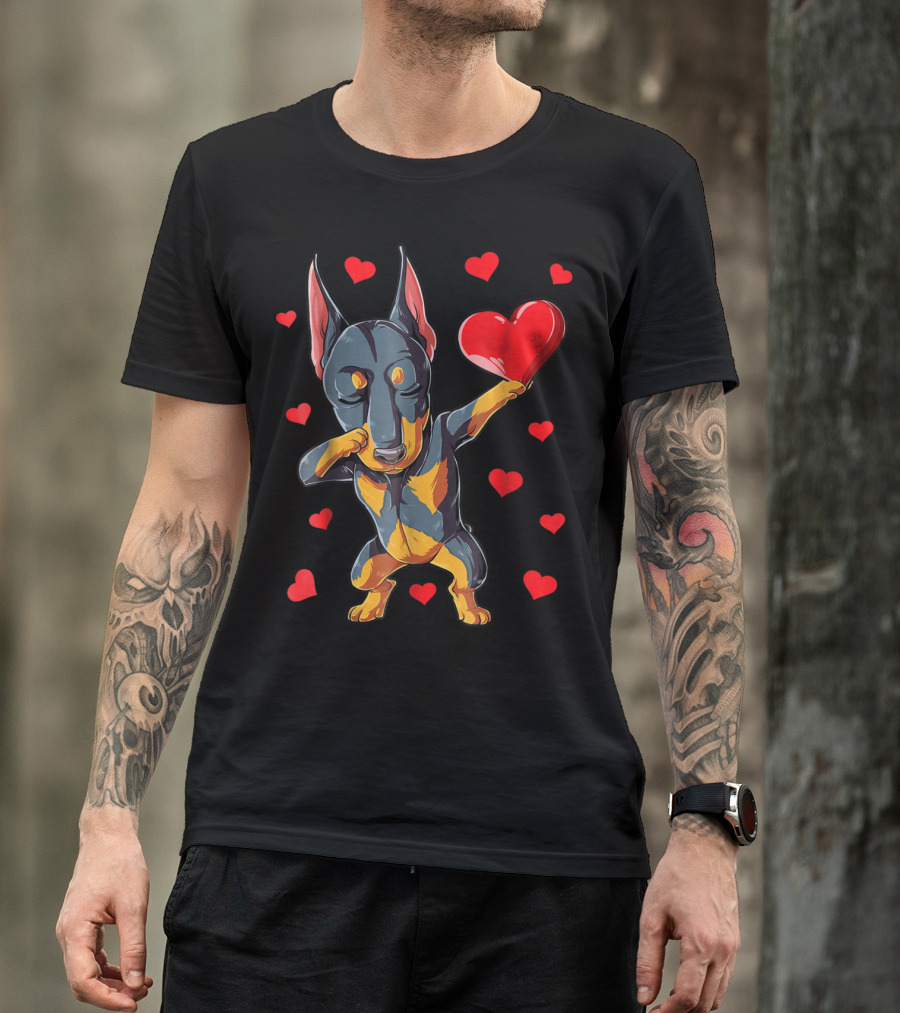 Dabbing Doberman Heart Valentine's Day Dog Lover Boys 9 T-Shirt
