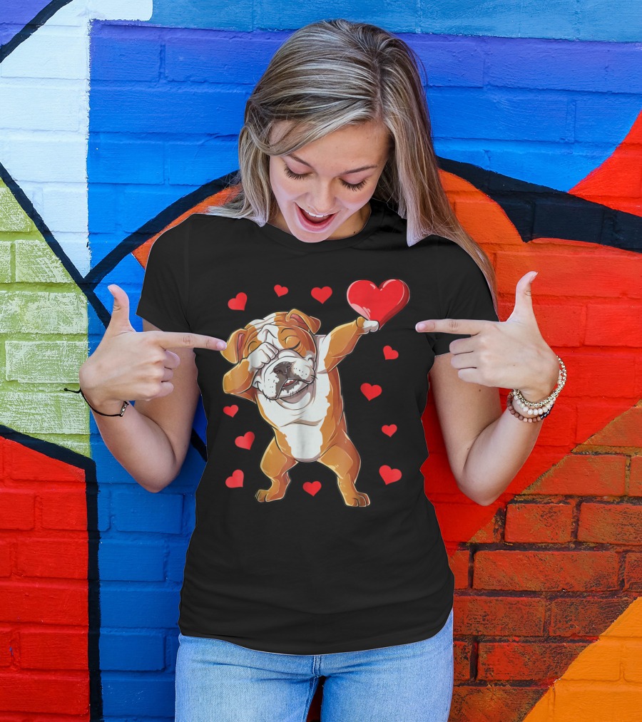 Dabbing English Bulldog Valentines Day Dog Heart Boys16 Romantic Gesture T-Shirt