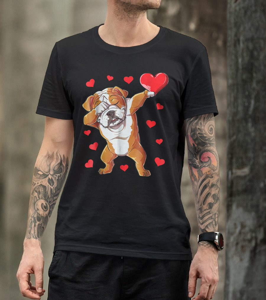 Dabbing English Bulldog Valentines Day Dog Heart Boys16 Romantic Gesture T-Shirt