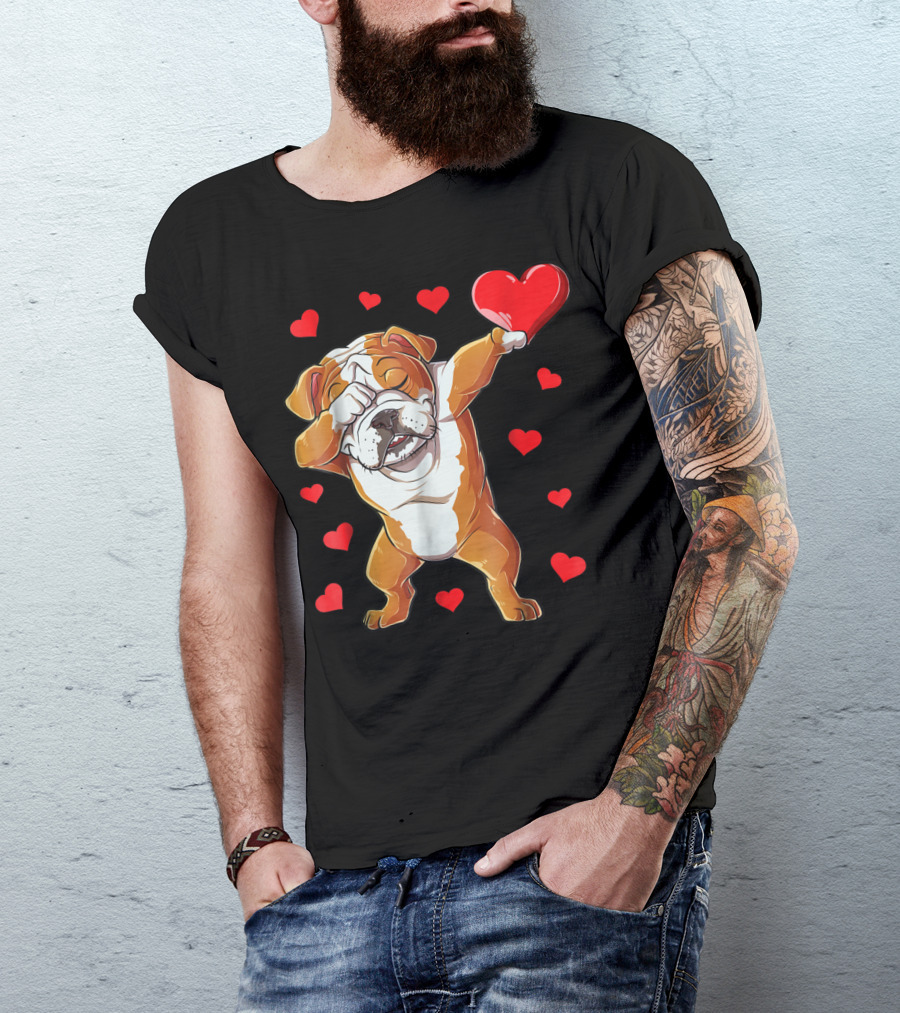 Dabbing English Bulldog Valentines Day Dog Heart Boys16 Romantic Gesture T-Shirt