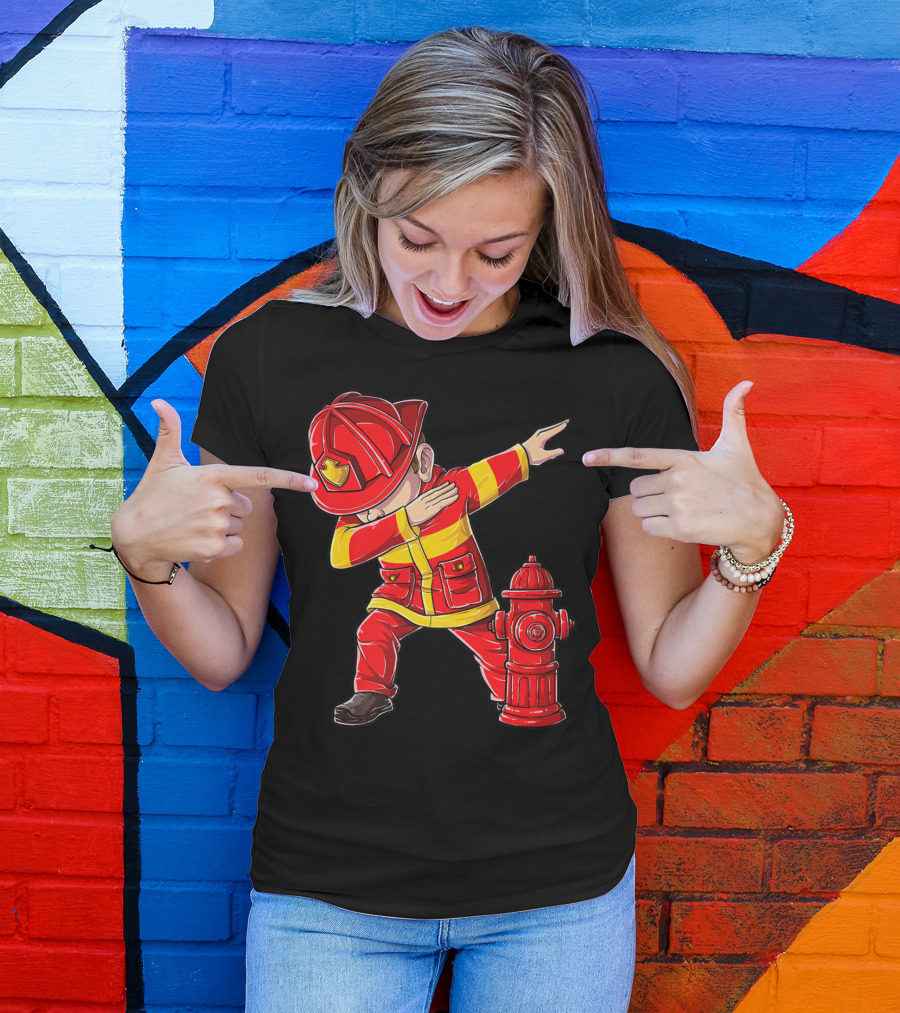 Dabbing Firefighter With Fire Hydrant Dab Dance Funny T-Shirt