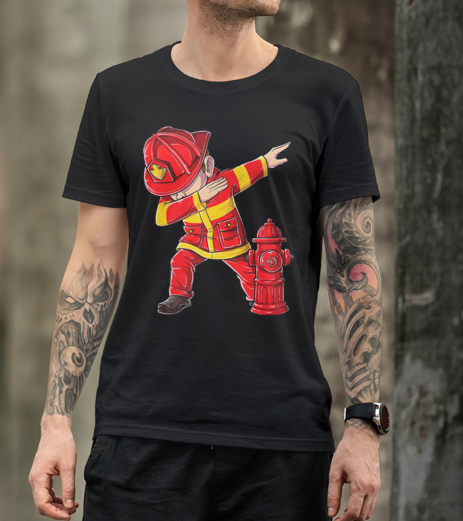 Dabbing Firefighter With Fire Hydrant Dab Dance Funny T-Shirt