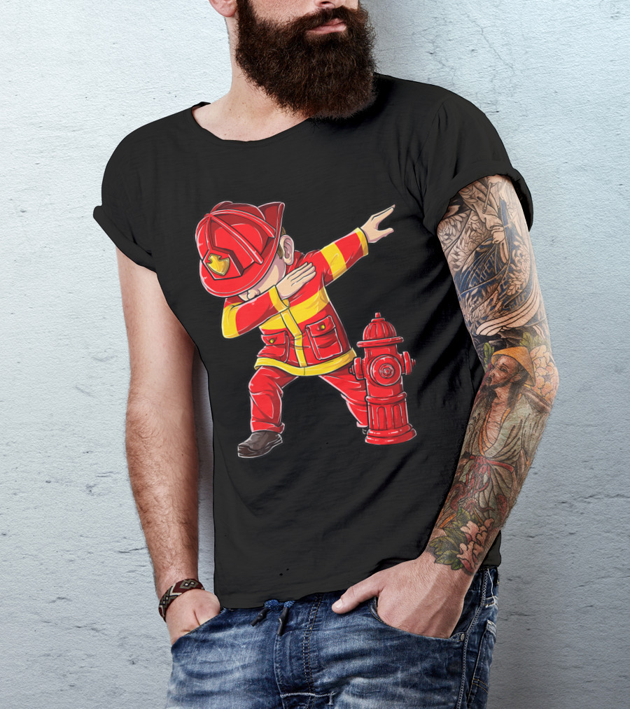 Dabbing Firefighter With Fire Hydrant Dab Dance Funny T-Shirt