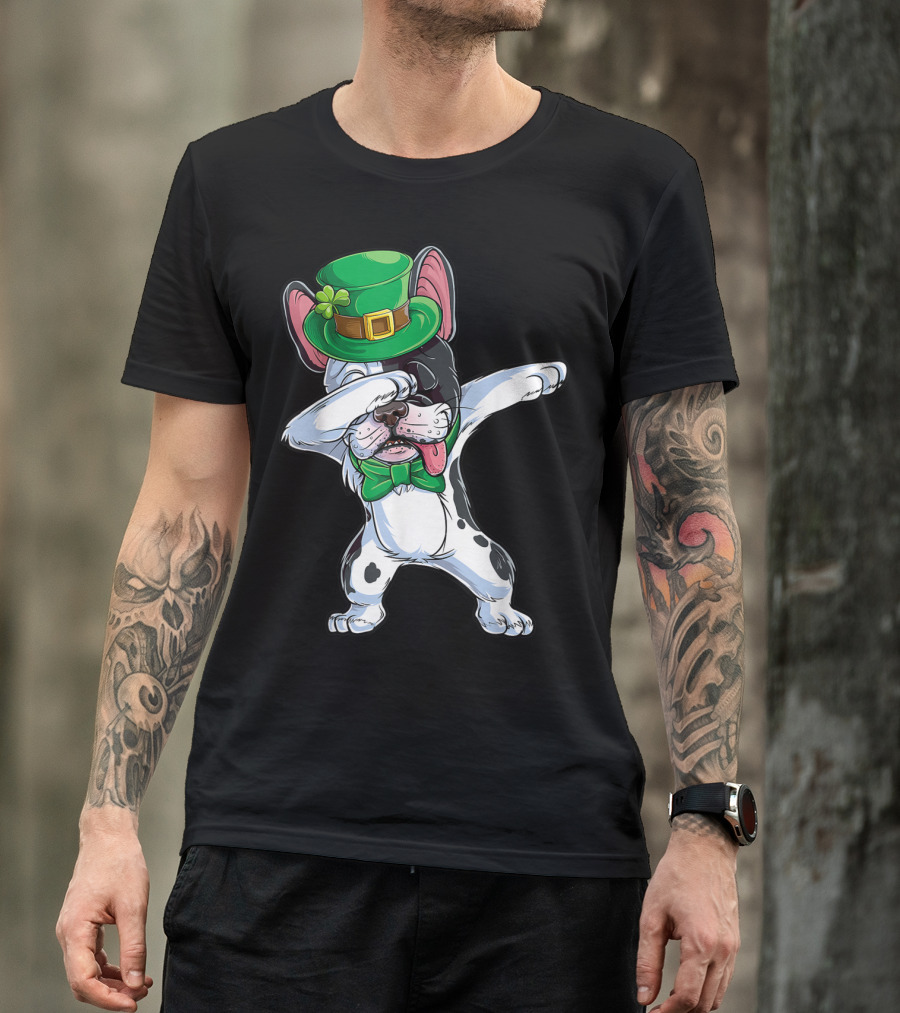 Dabbing French Bulldog St Patricks Day Leprechaun Hat Bow Tie T-Shirt