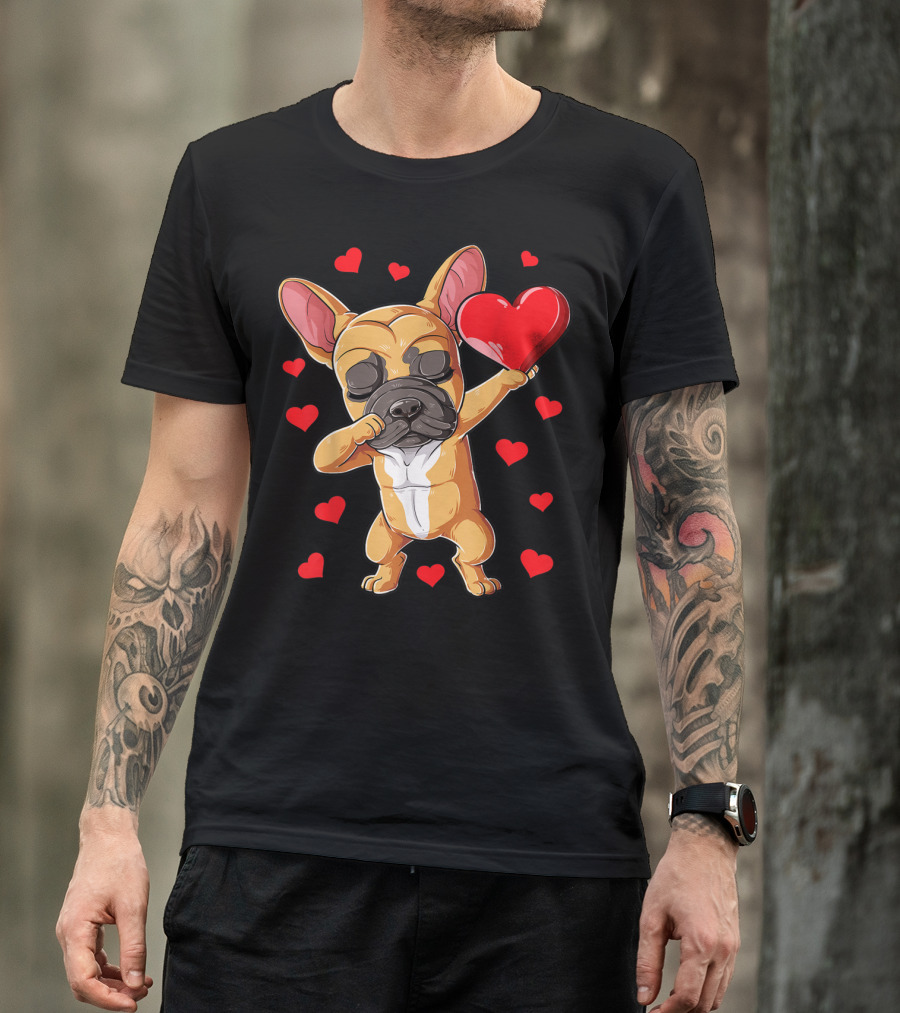 Dabbing French Bulldog Valentine’s Day Dog Heart Boys10 Red Hearts T-Shirt