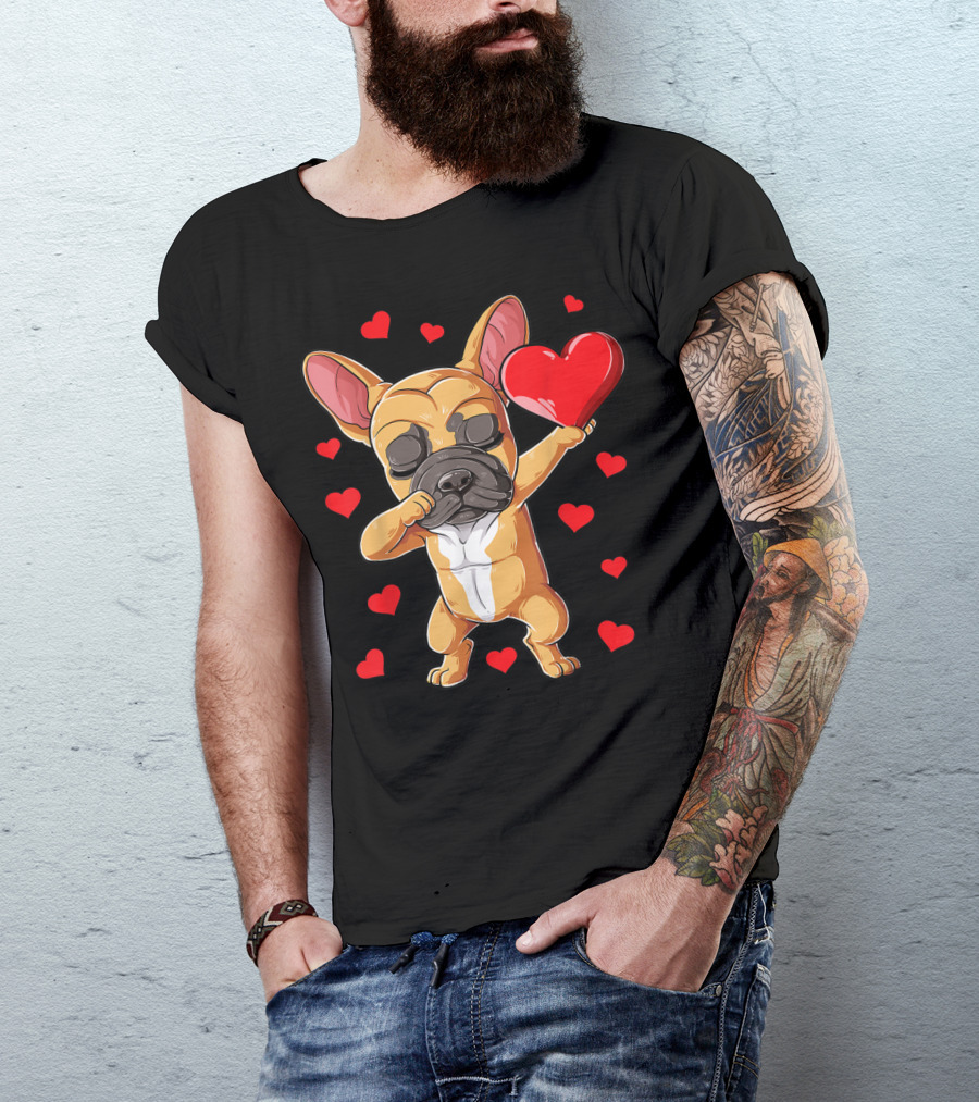 Dabbing French Bulldog Valentine’s Day Dog Heart Boys10 Red Hearts T-Shirt