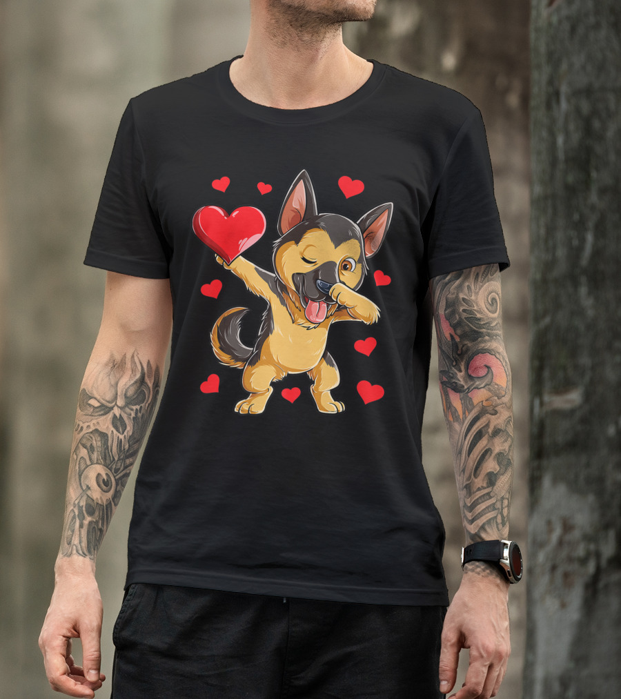 Dabbing German Shepherd Valentine Dog With Hearts Boys Love T-Shirt