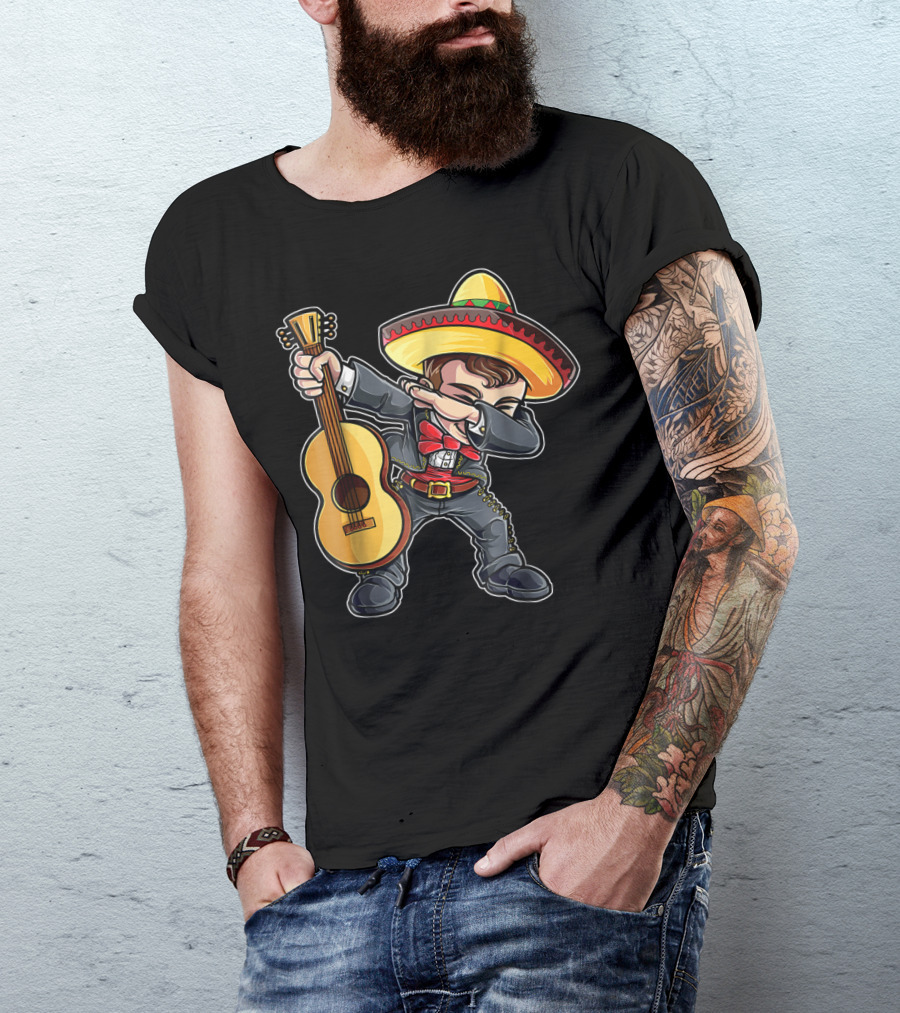 Dabbing Mariachi Guitar Cinco De Mayo Dab Men Kids Sombrero T-Shirt