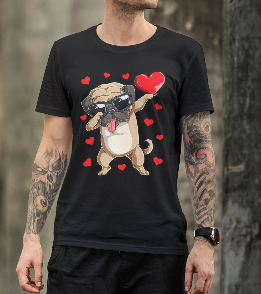 Valentines Day Dog Lover Heart Dabbing Pug Boys Love10 T-Shirt