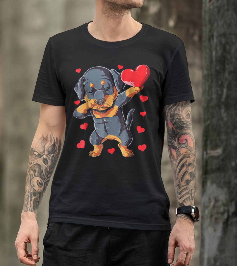 Valentines Day Dabbing Rottweiler Heart Dog Lover Boys15 T-Shirt