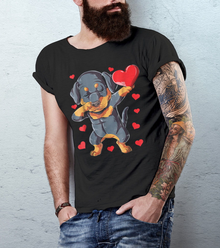 Valentines Day Dabbing Rottweiler Heart Dog Lover Boys15 T-Shirt