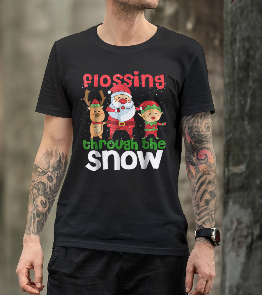 Flossing Through The Snow Santa Reindeer Elf Gingerbread10 T-Shirt