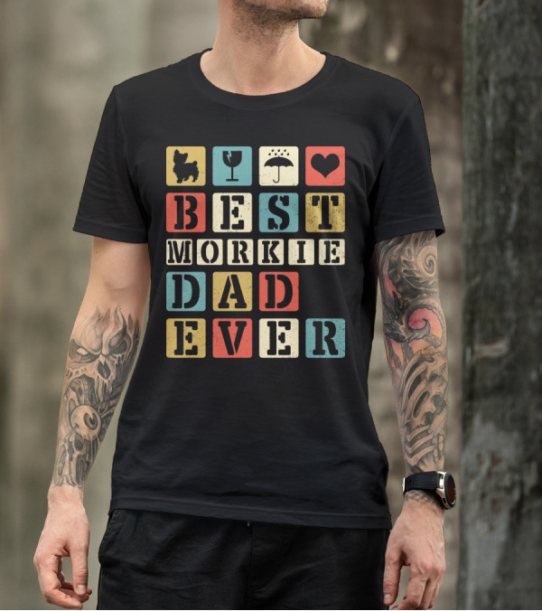 Best Morkie Dad Ever Vintage Style92 Blocks Heart Dog Elements T-Shirt
