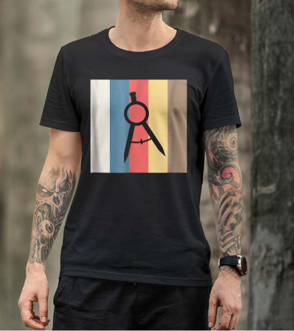 Cool Divider Vintage Architecture Compass On Retro Color Stripes T-Shirt