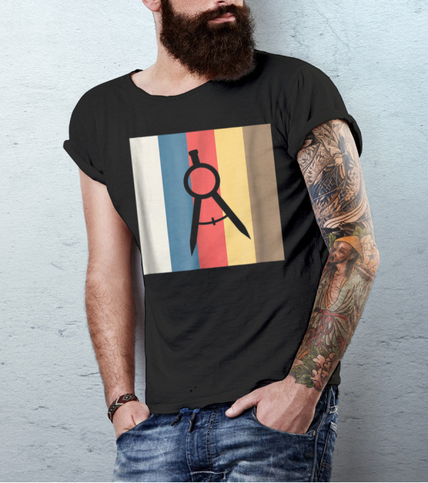 Cool Divider Vintage Architecture Compass On Retro Color Stripes T-Shirt